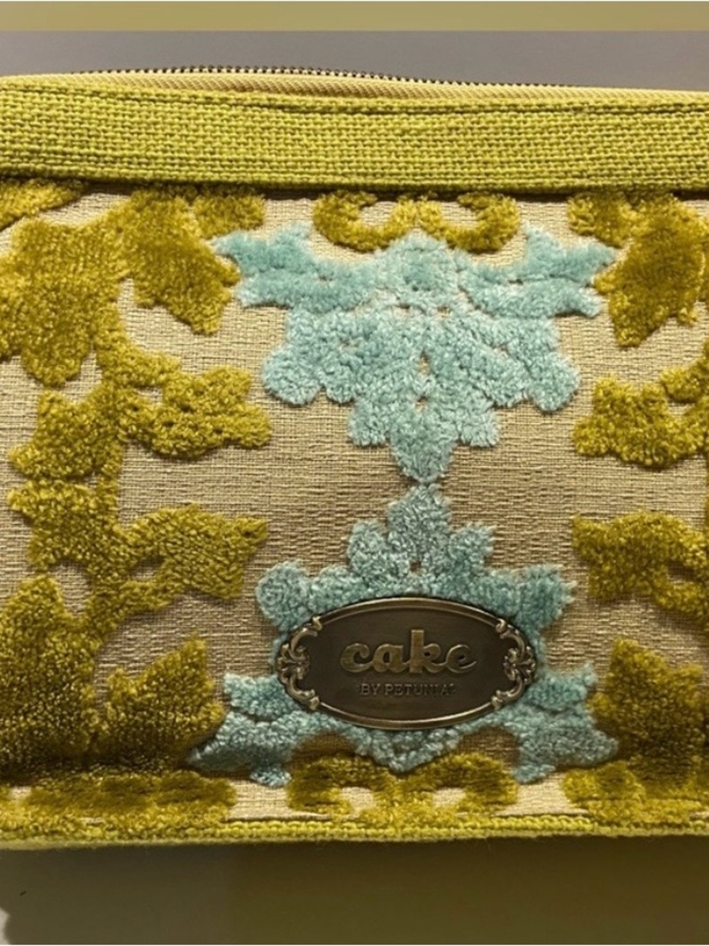 Cake Floral Tufted Baby Pouch in Yellow-Green and Light Blue